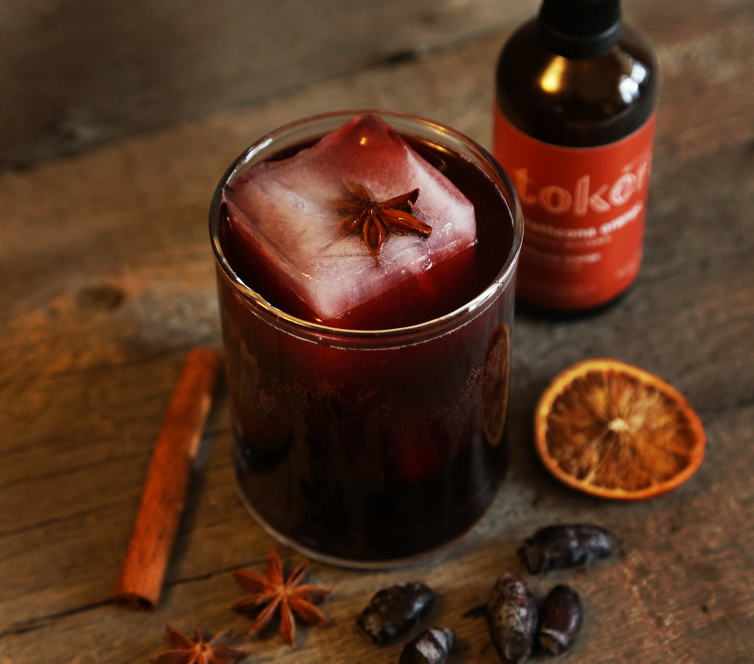 Duck sauce mocktail with Token strathcona orange bitters and spices