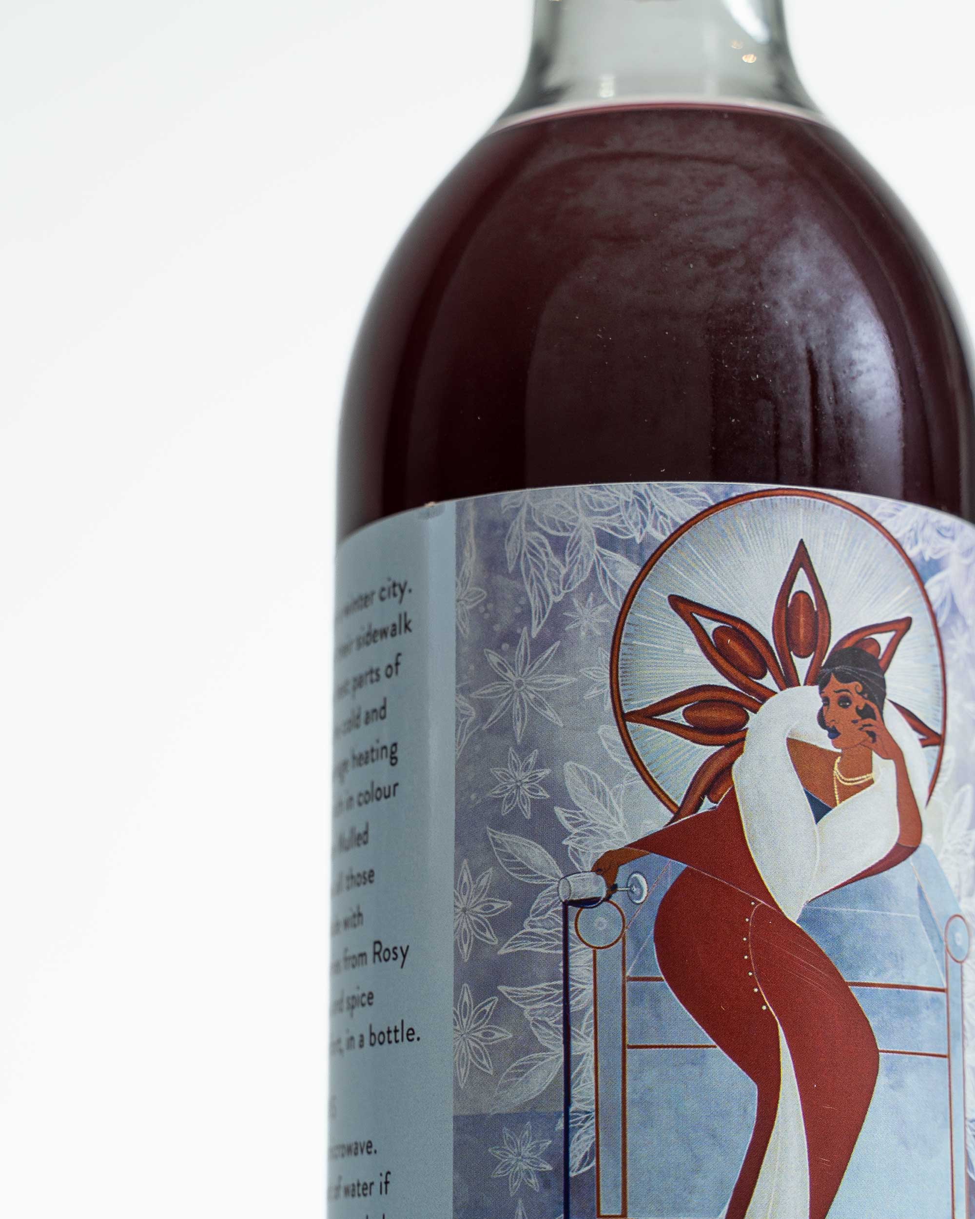 Close detail of the Mulled Haskap Mocktail label