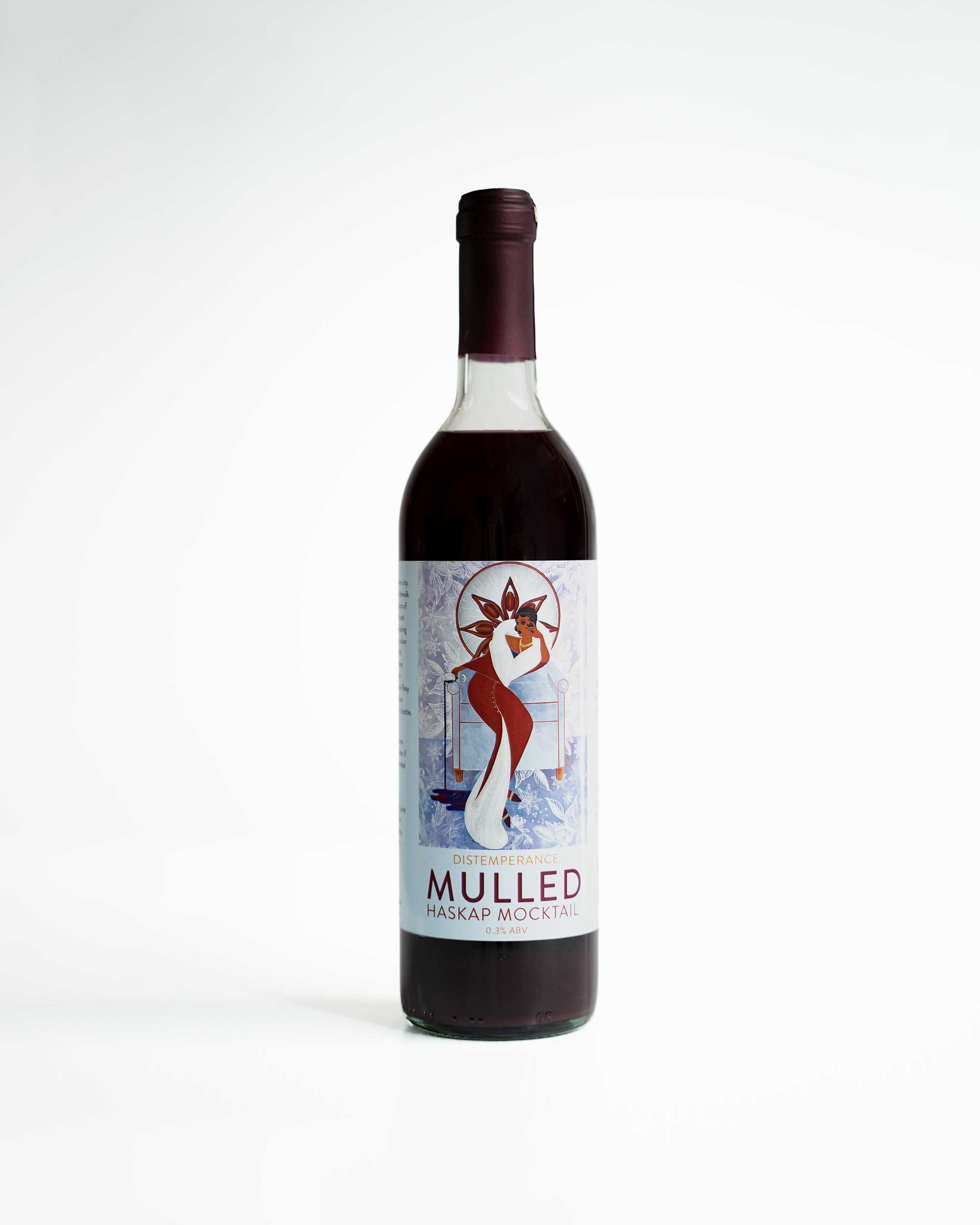 Distemperance Mulled Haskap Mocktail, 750 mL bottle, straight on