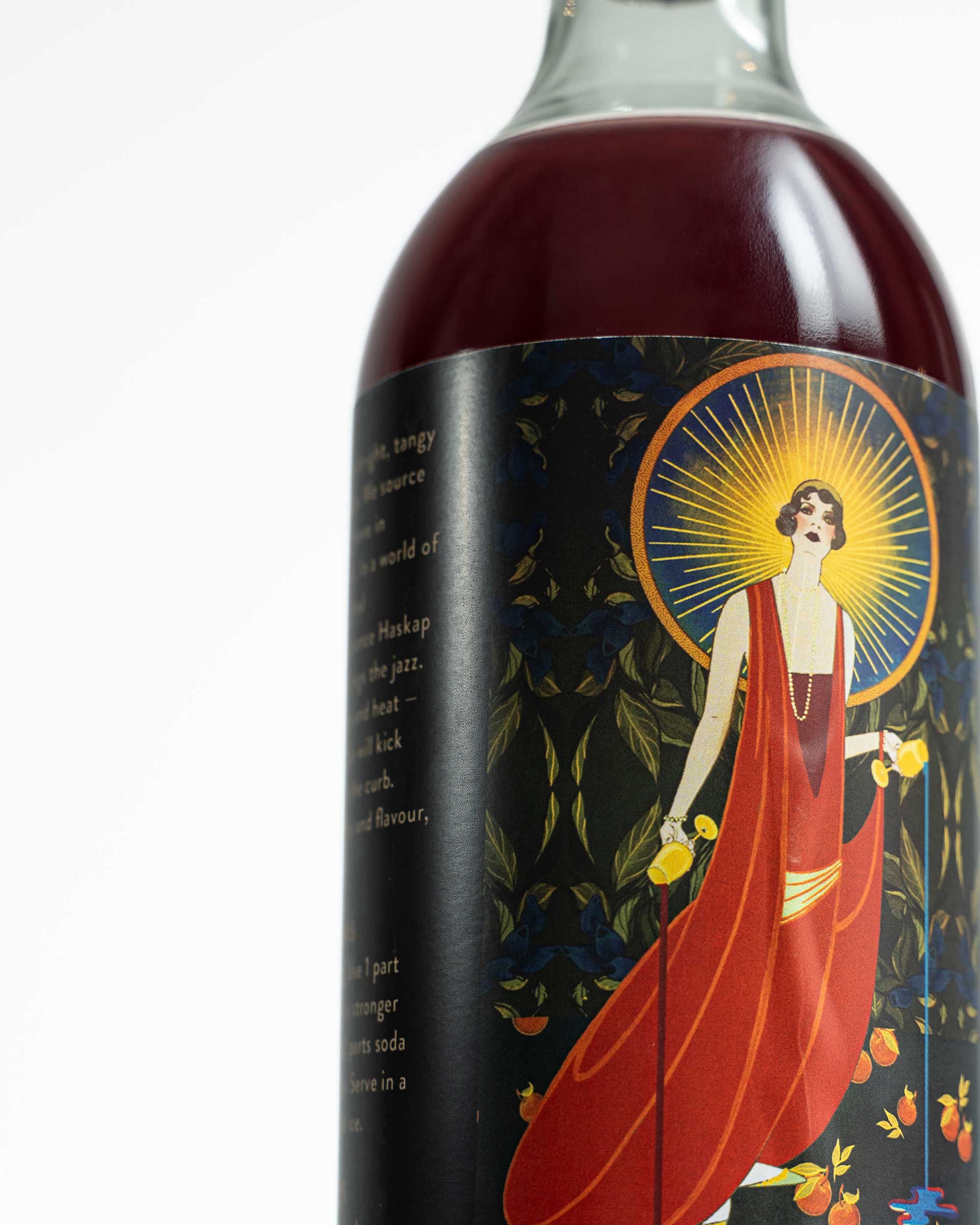 Close detail of the Haskap Citrus Chili Sangria label