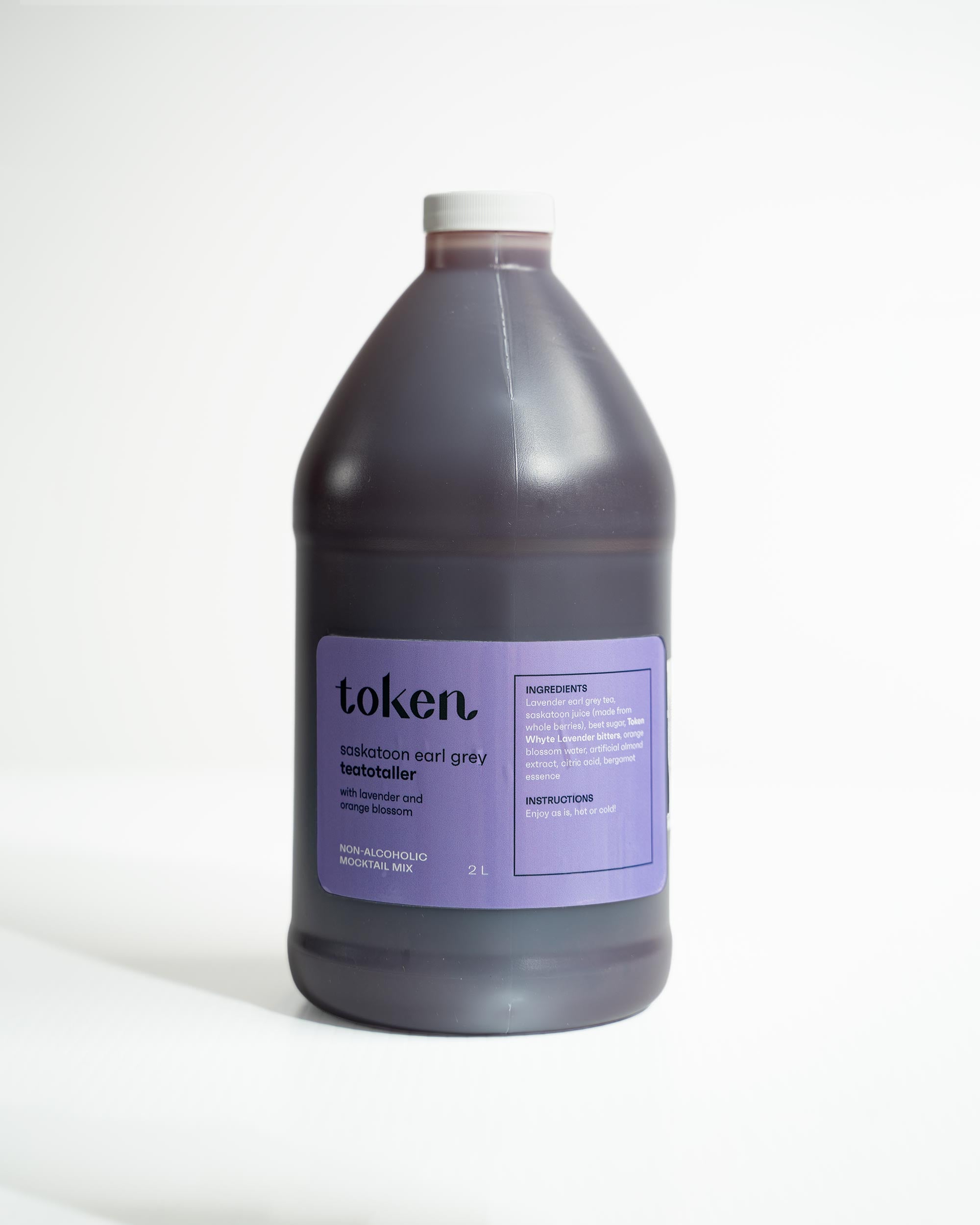 Token Saskatoon Earl Grey Teatotaller 2 L jug, lavender label, on white